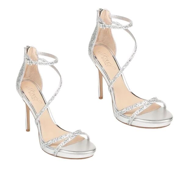 Jewel by BADGLEY MISCHKA Jolene Metallic Silver Embellished High Heel Sandals - Picture 2 of 12